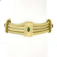 SeidenGang 18k Gold 4 Row Snake Chain w/ Pink & Green Tourmaline Panel Bracelet