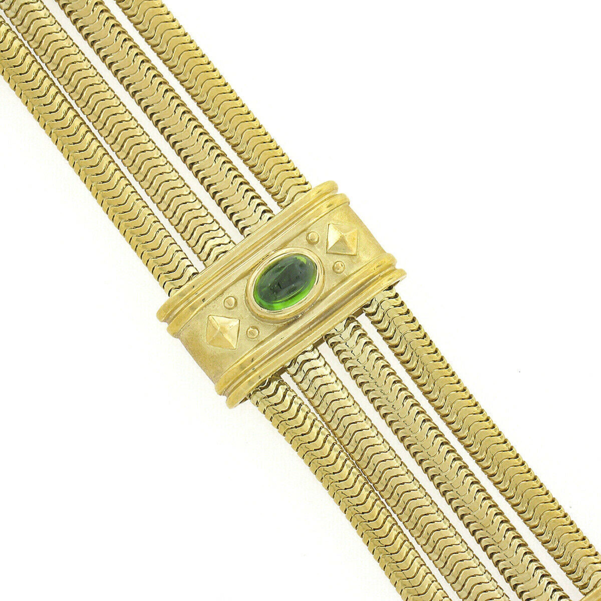 SeidenGang 18k Gold 4 Row Snake Chain w/ Pink & Green Tourmaline Panel Bracelet 1