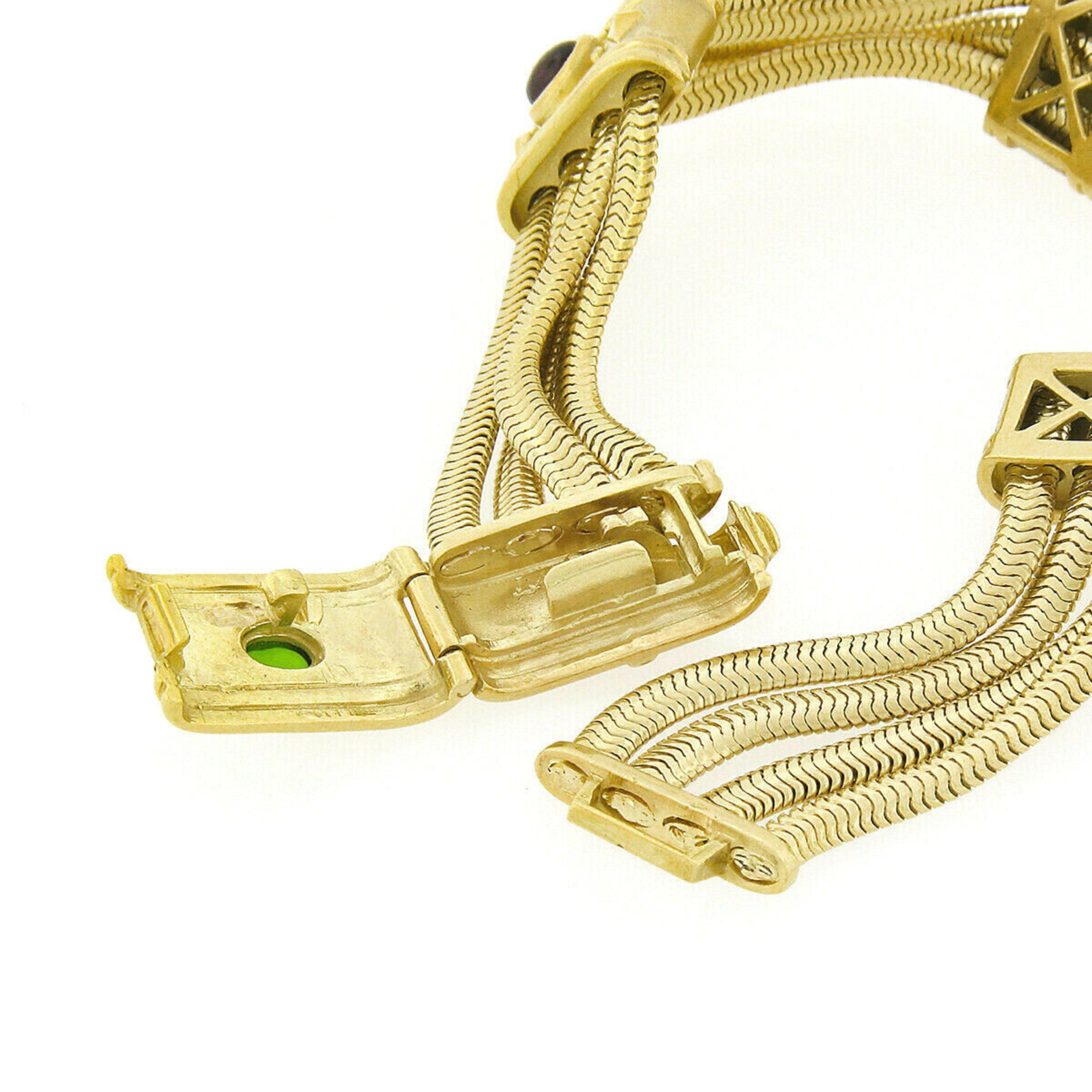 SeidenGang 18k Gold 4 Row Snake Chain w/ Pink & Green Tourmaline Panel Bracelet 4