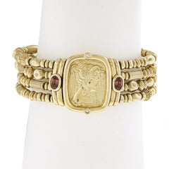 Seidengang 18k Gold Diamond & Tourmaline Intaglio Wide Beaded Open Cuff Bracelet