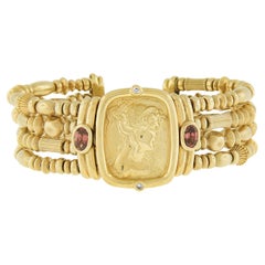Seidengang 18k Gold Diamond & Tourmaline Intaglio Wide Beaded Open Cuff Bracelet