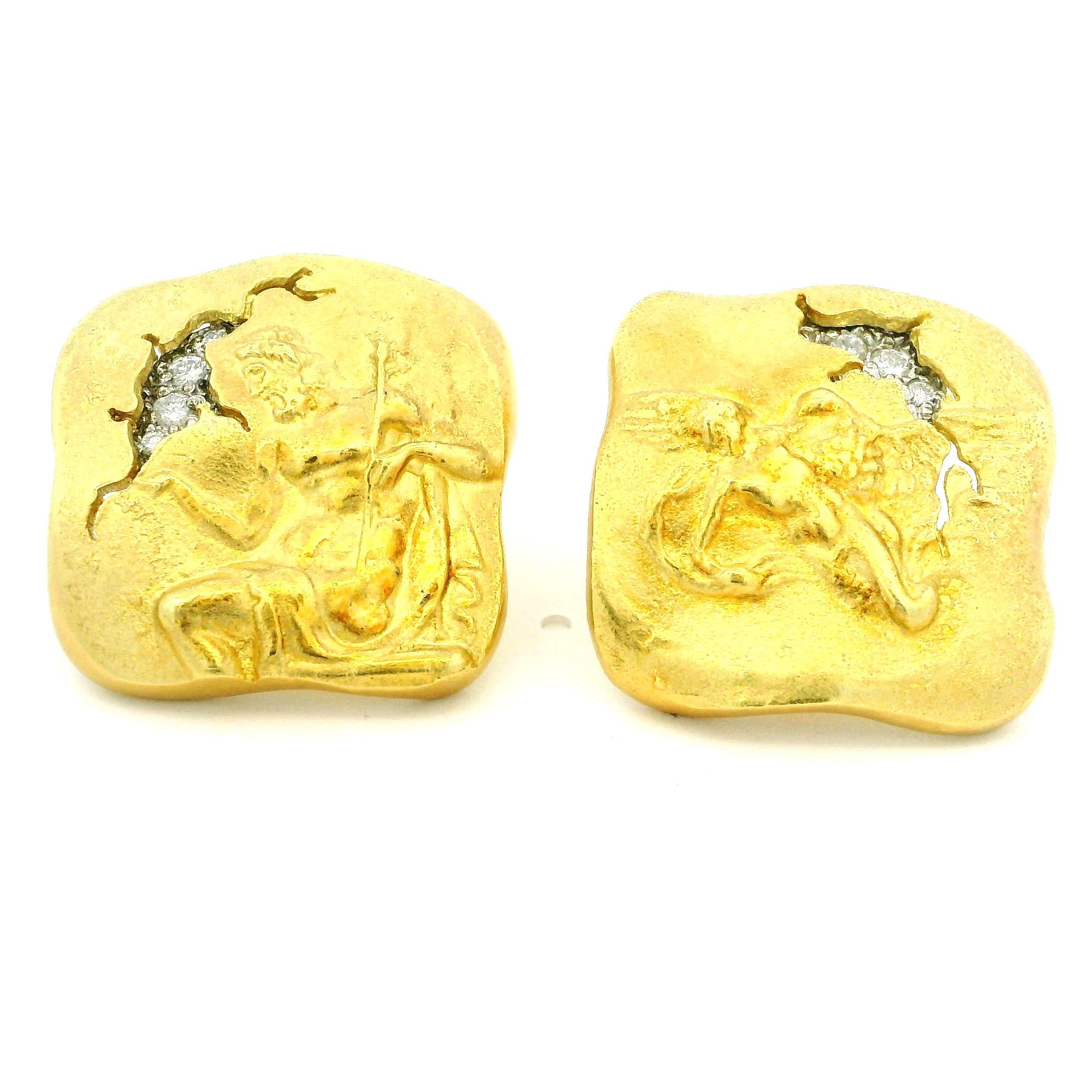 Seidengang 18K Gold Mythological Earrings with Diamonds For Sale 4