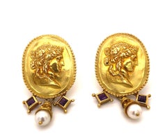 SeidenGang 18K High Relief Sculptured Classical Women Amethysts Pearls Earrings