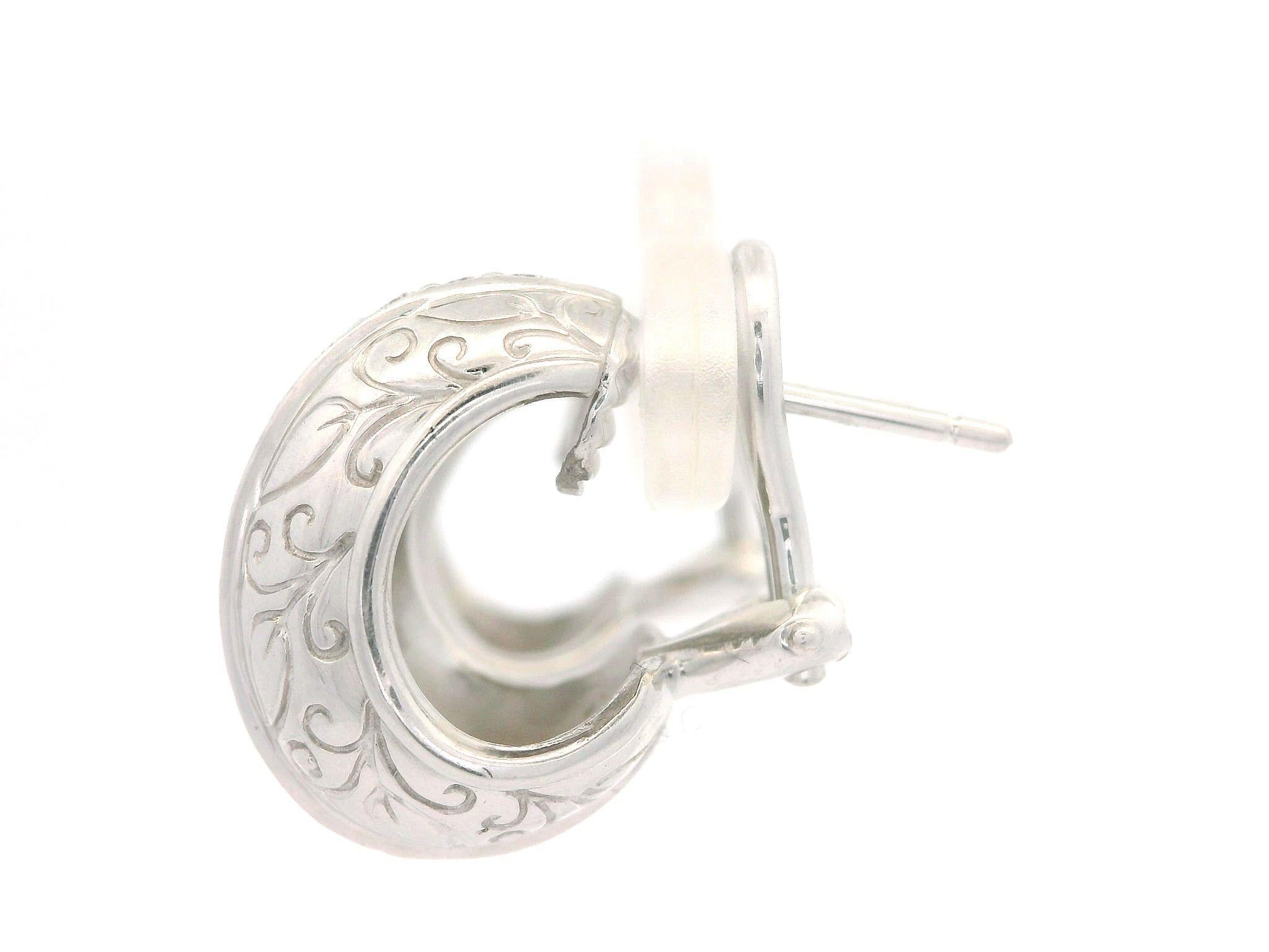 Seidengang 18k White Gold 0.40ctw Diamond Hand Engraved Cuff Omega Earrings For Sale 5