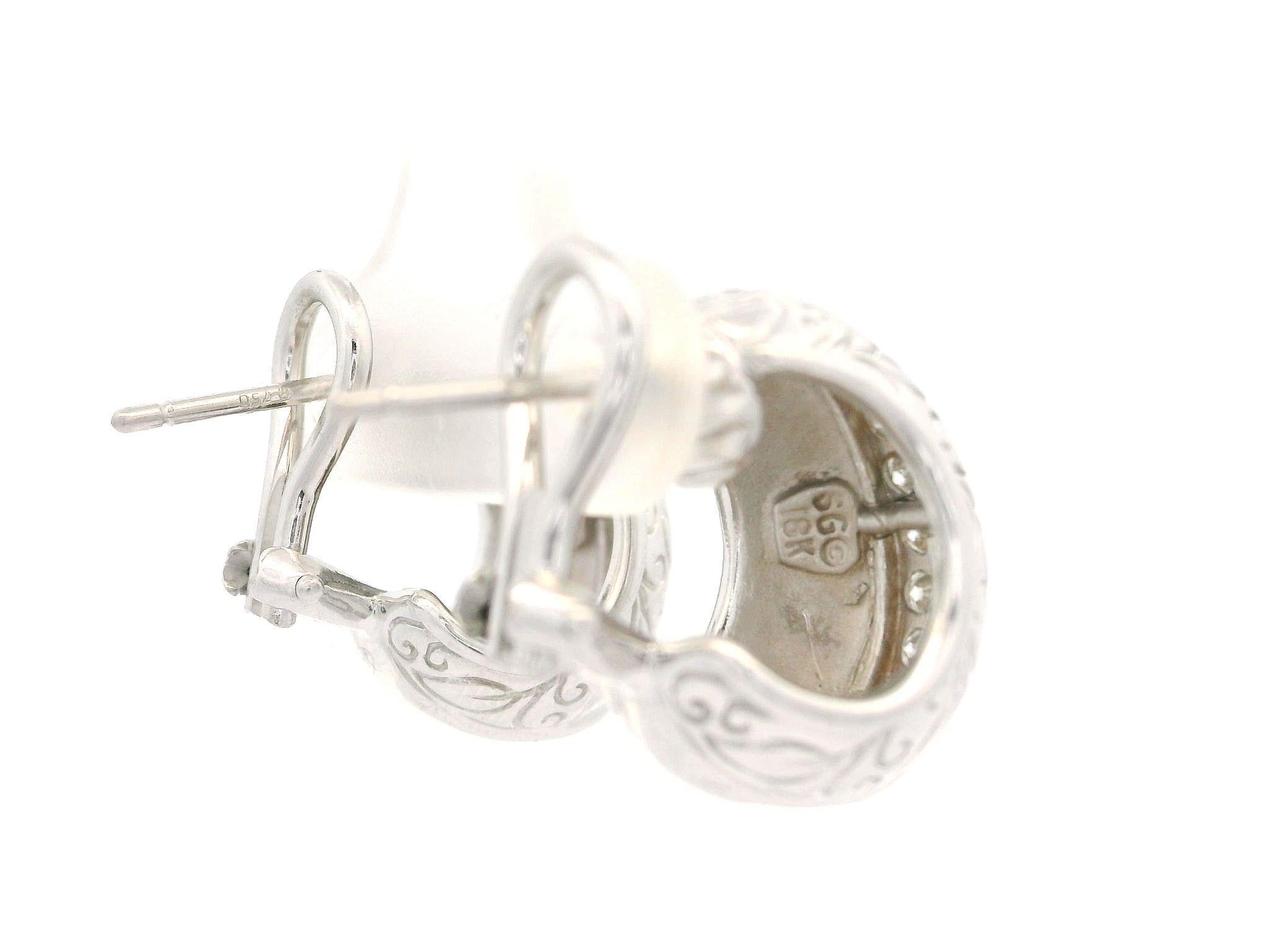 Seidengang 18k White Gold 0.40ctw Diamond Hand Engraved Cuff Omega Earrings For Sale 6