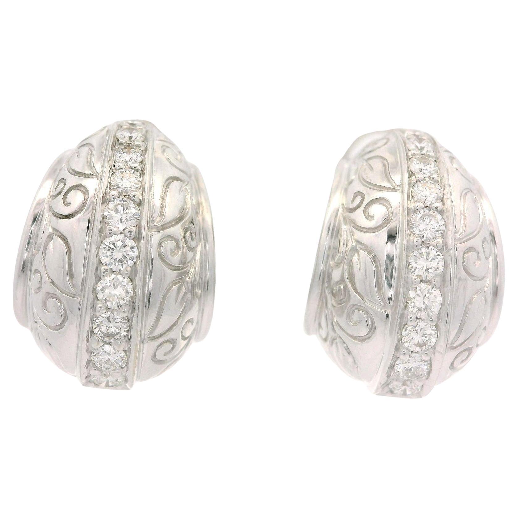 Seidengang 18k White Gold 0.40ctw Diamond Hand Engraved Cuff Omega Earrings