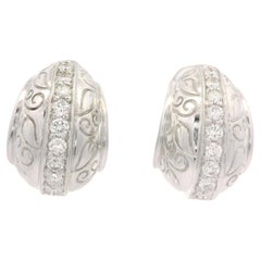 Seidengang 18k White Gold 0.40ctw Diamond Hand Engraved Cuff Omega Earrings