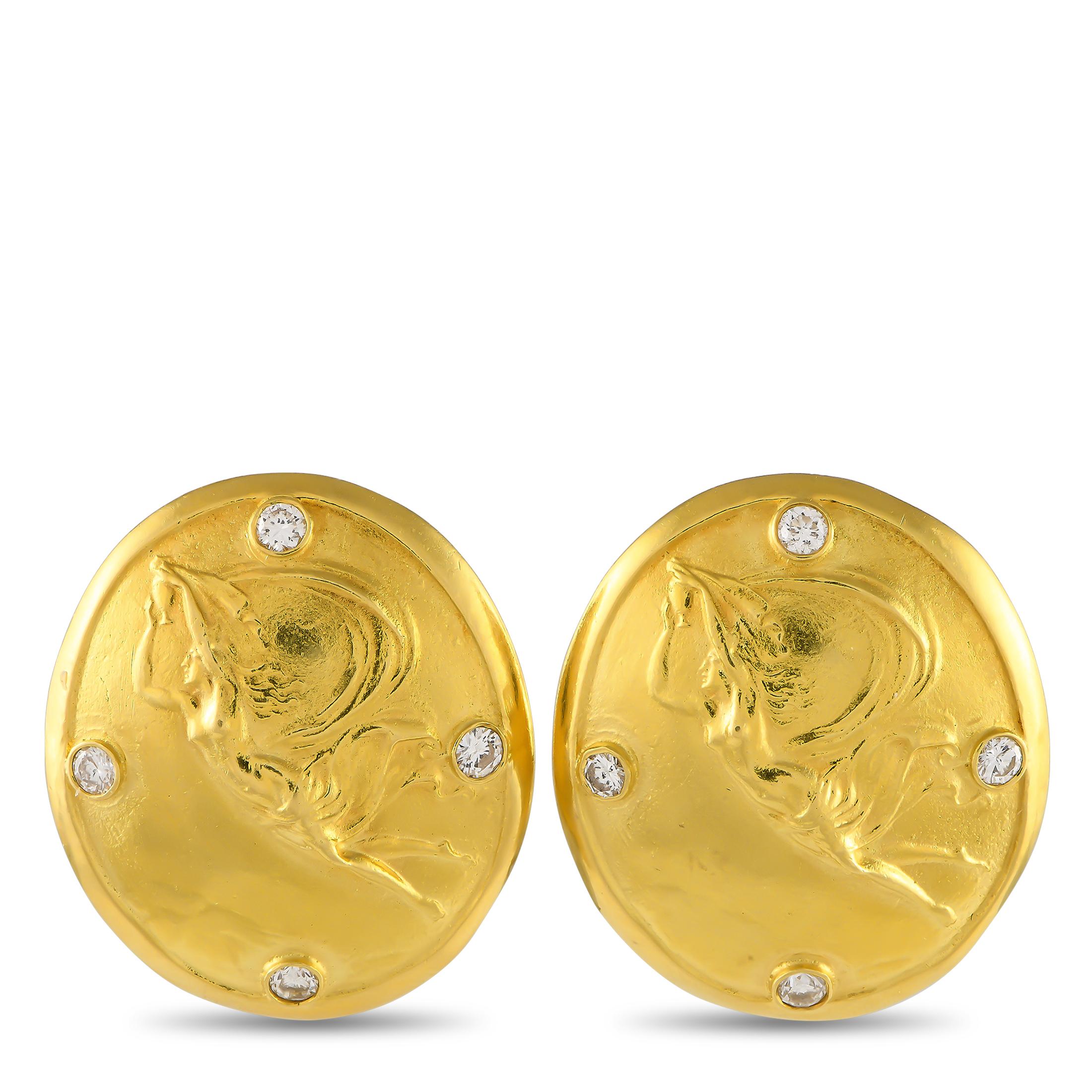 SeidenGang 18K Yellow Gold 0.50ct Diamond Clip-On Earrings In Excellent Condition In Southampton, PA