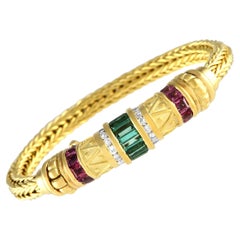 SeidenGang Armband aus 18 Karat Gelbgold mit 0,55 Karat Diamanten und Turmalin