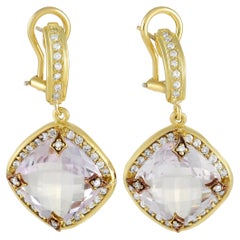 SeidenGang 18K Yellow Gold 0.75 ct Diamond and Pink Topaz Dangle Earrings