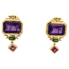 Seidengang 18k Yellow Gold Amethyst and Tourmaline Earrings