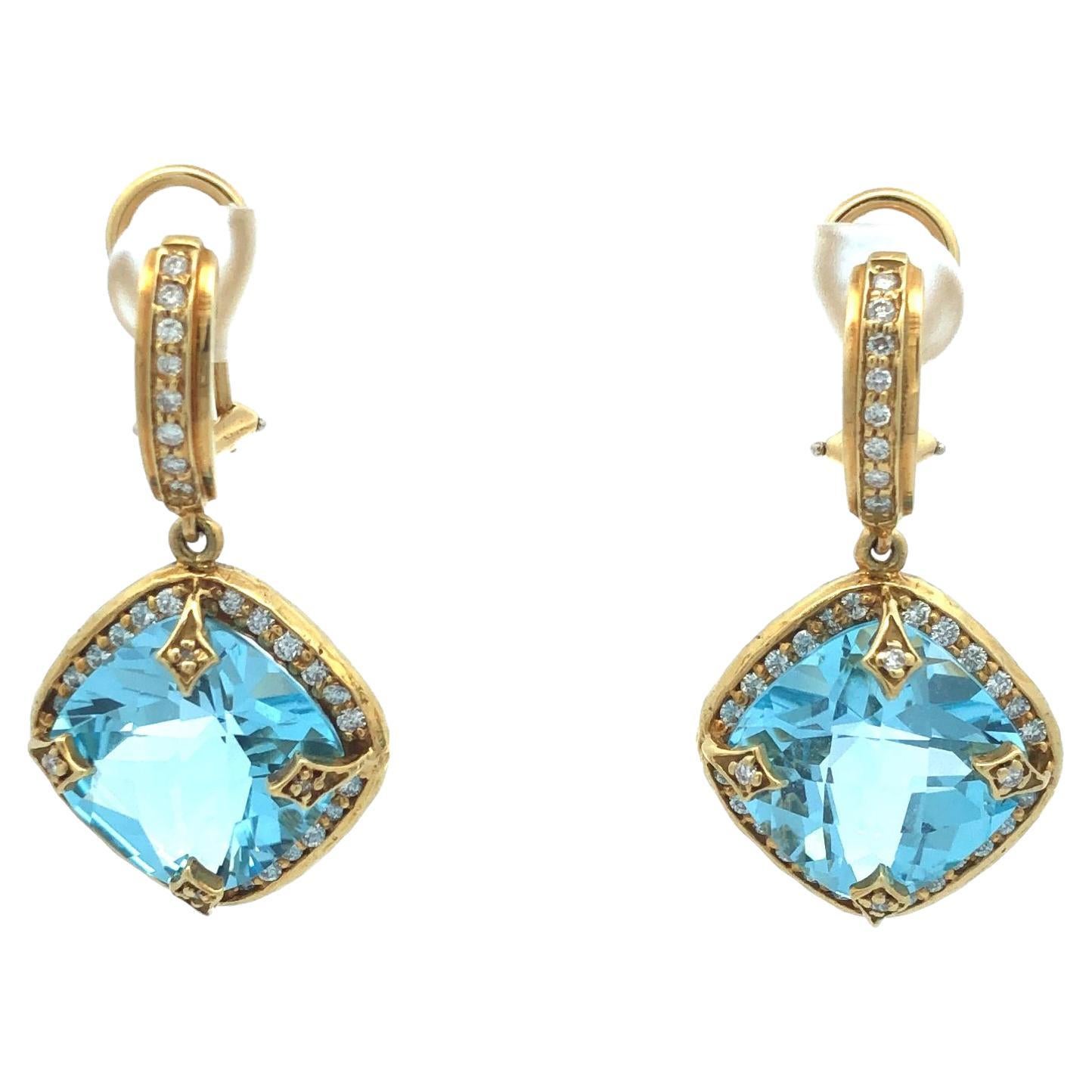 Seidengang 18k Yellow Gold Blue Topaz and Diamond Earrings