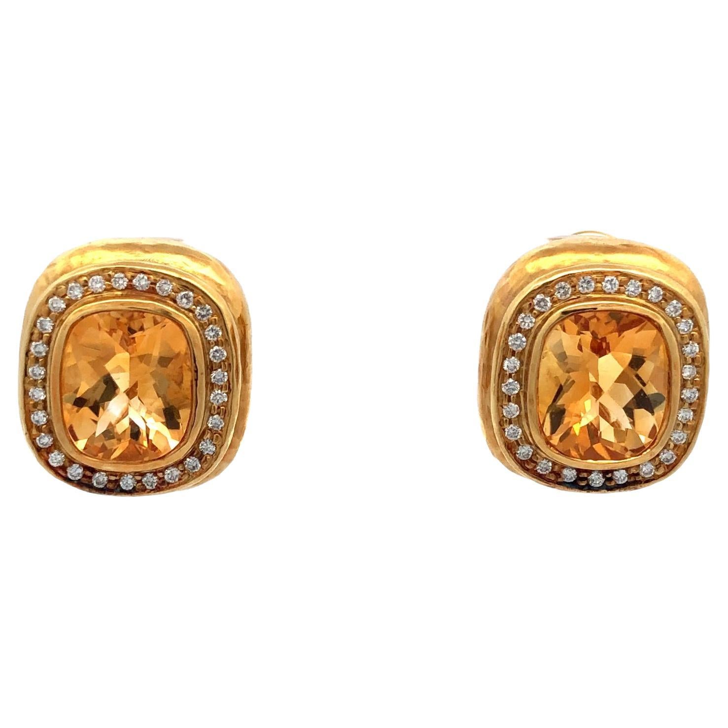 Seidengang 18k Yellow Gold Citrine and Diamond Earrings For Sale