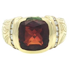 Seidengang 18k Yellow Gold Cushion Madeira Citrine Hand Engraved Bezel Ring