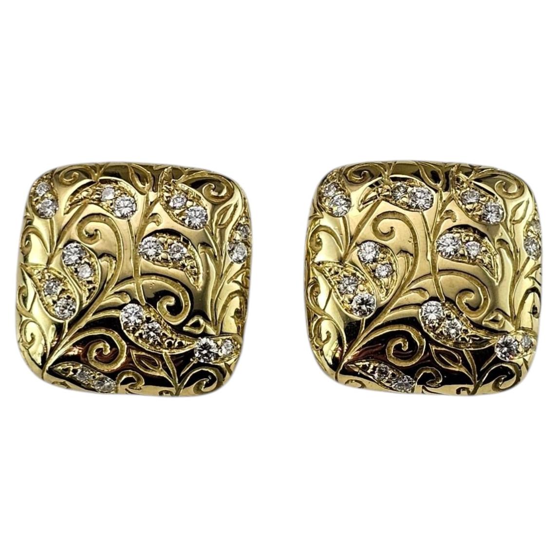 SeidenGang 18K Yellow Gold Diamond Omega Back Square Floral Earrings #25333