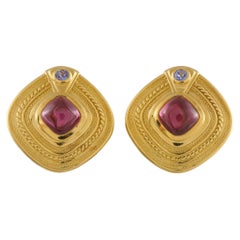 SeidenGang Boucles d'oreilles à pince en or jaune 18K grenat et iolite SG01-042726