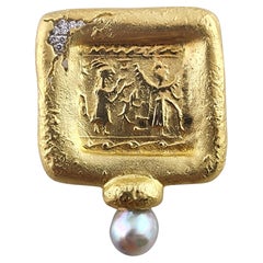 Seidengang 18K Yellow Gold Platinum Breakthrough Diamond Pearl Brooch #19391