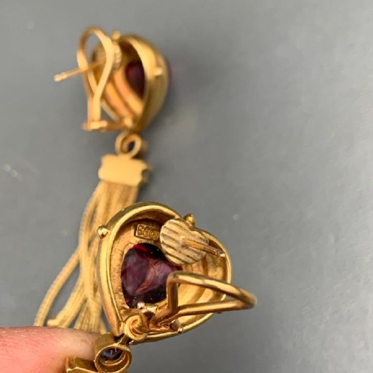 Women's Seidengang 18k Yellow Gold Tourmaline Amethyst Diamond Tassel Earrings, 19 Gram For Sale