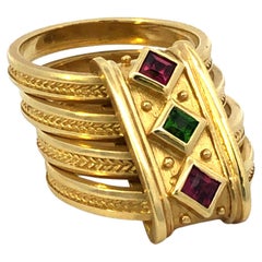 Seidengang 18k Yellow Gold Tourmaline and Tsavorite Stack Ring