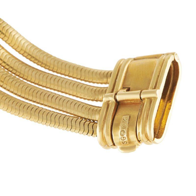 Seidengang 18k Gelbgold Turmalin Vierreihige Schlangenkette Armband Damen im Angebot