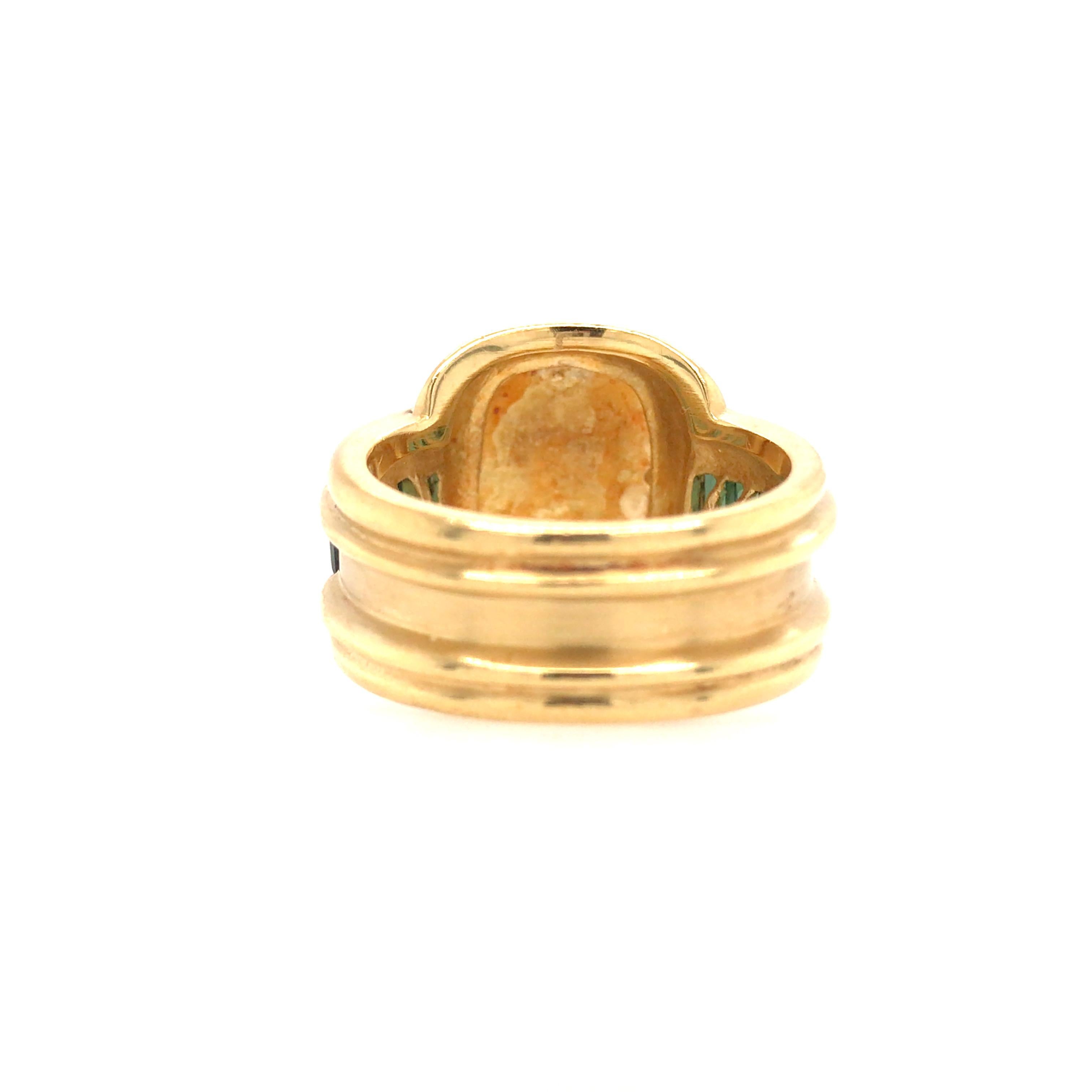Baguette Cut Seidengang 18K Yellow Gold Tourmaline Signet Ring