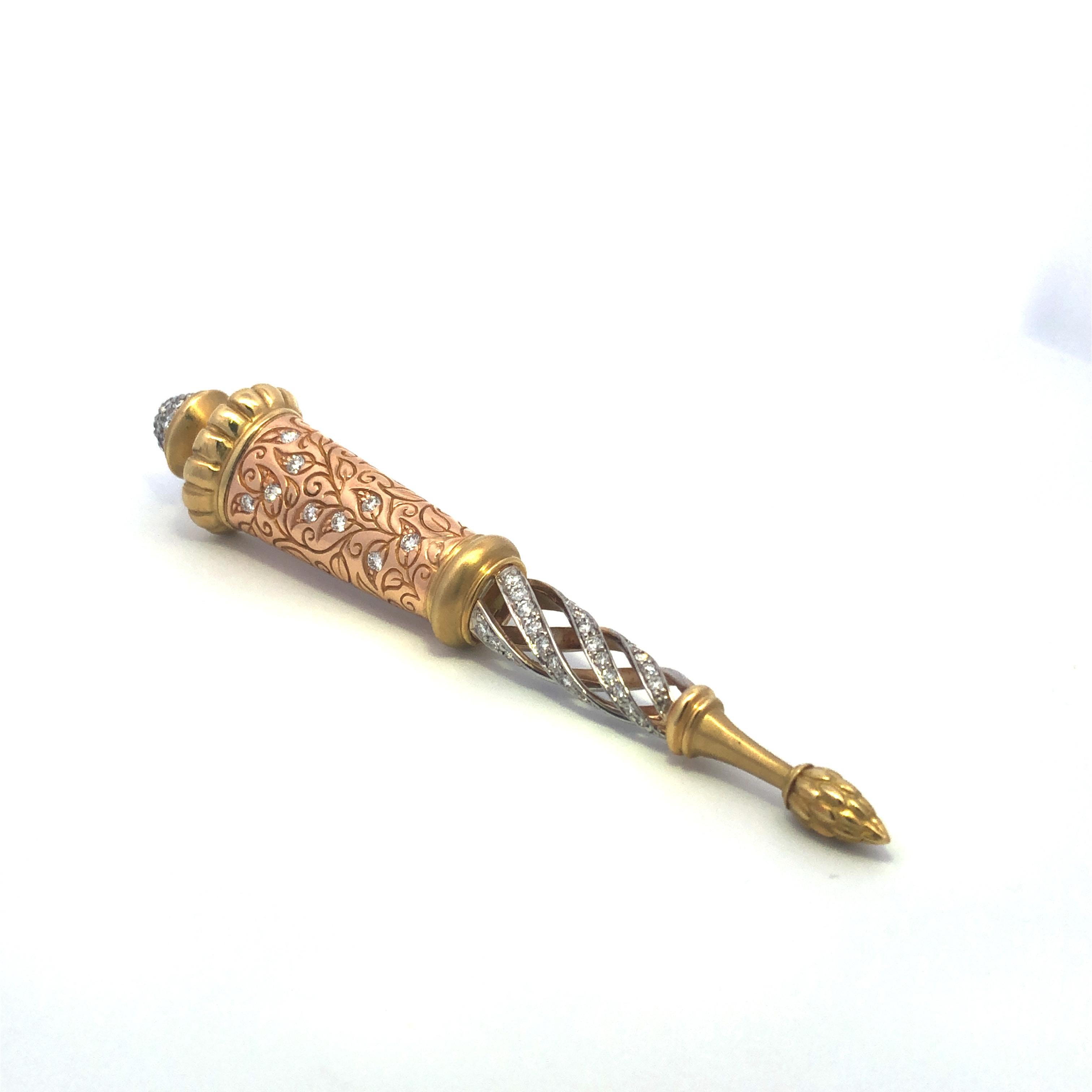 Taille ronde Seidengang Broche en or jaune, rose et blanc 18 carats en vente