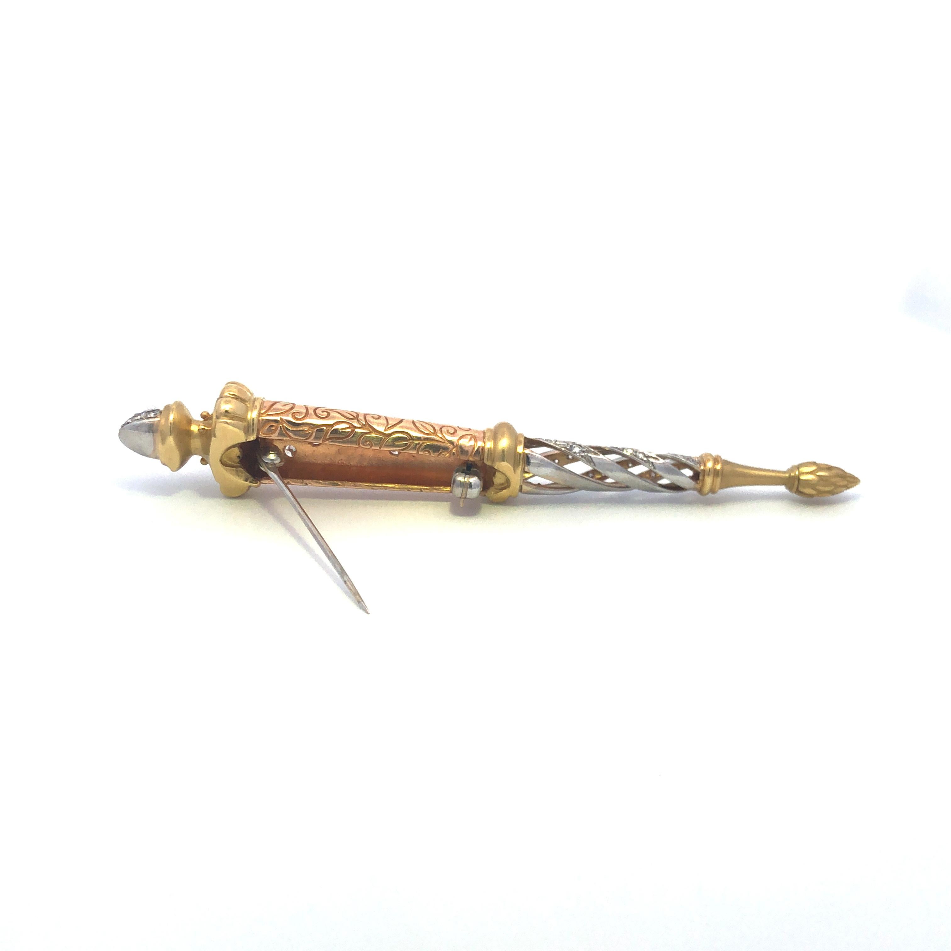 Seidengang Broche en or jaune, rose et blanc 18 carats Unisexe en vente