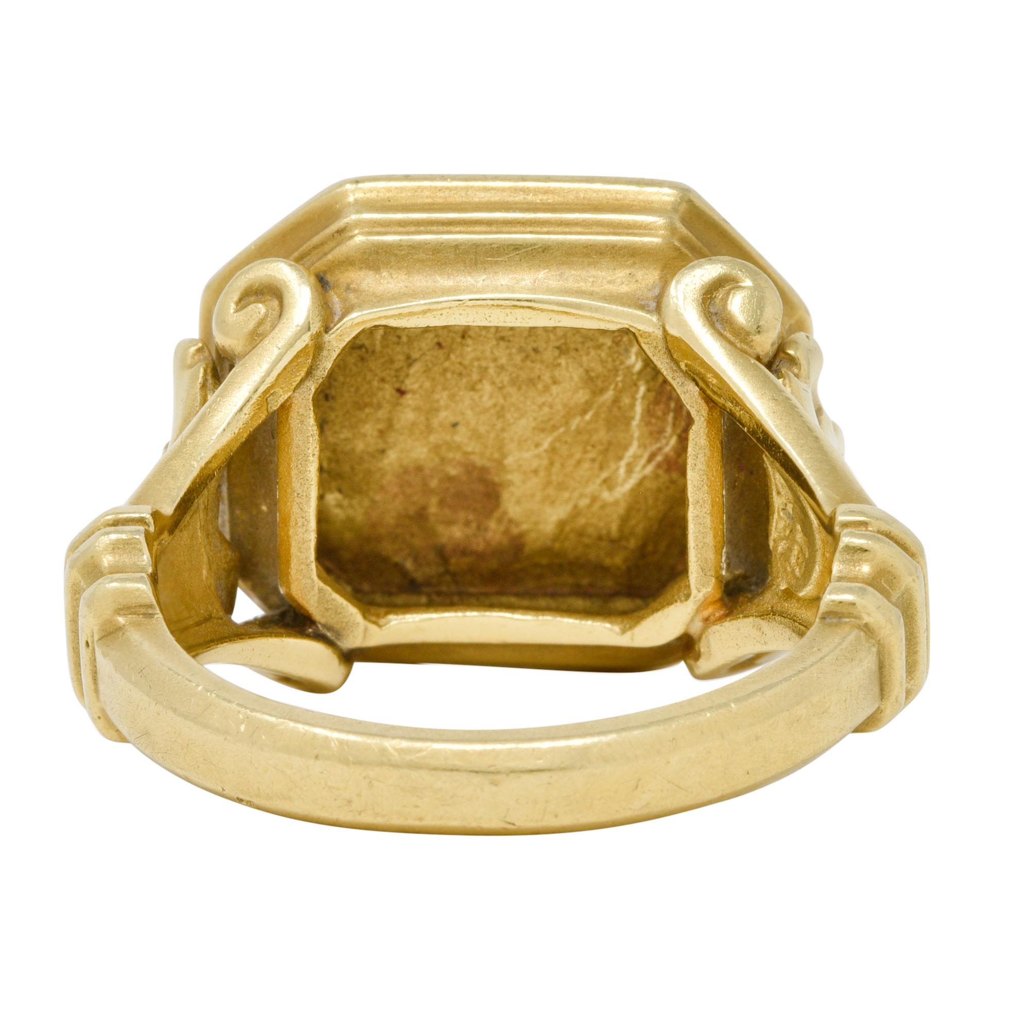 SeidenGang 1980s 18 Karat Yellow Gold Greek Hermes Unisex Vintage Signet Ring In Excellent Condition In Philadelphia, PA