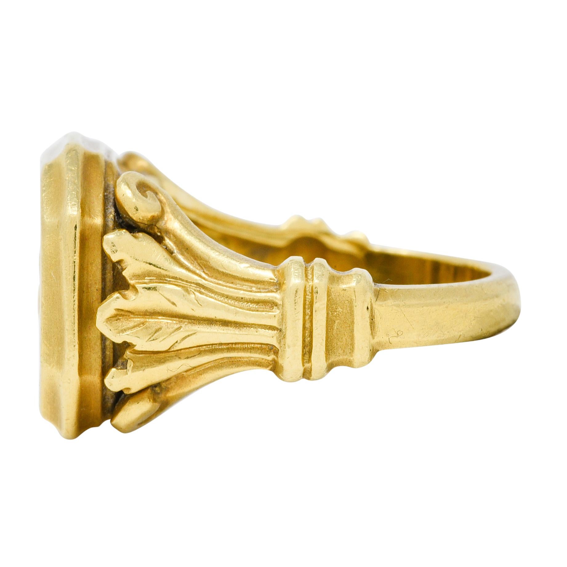 SeidenGang 1980s 18 Karat Yellow Gold Greek Hermes Unisex Vintage Signet Ring 1