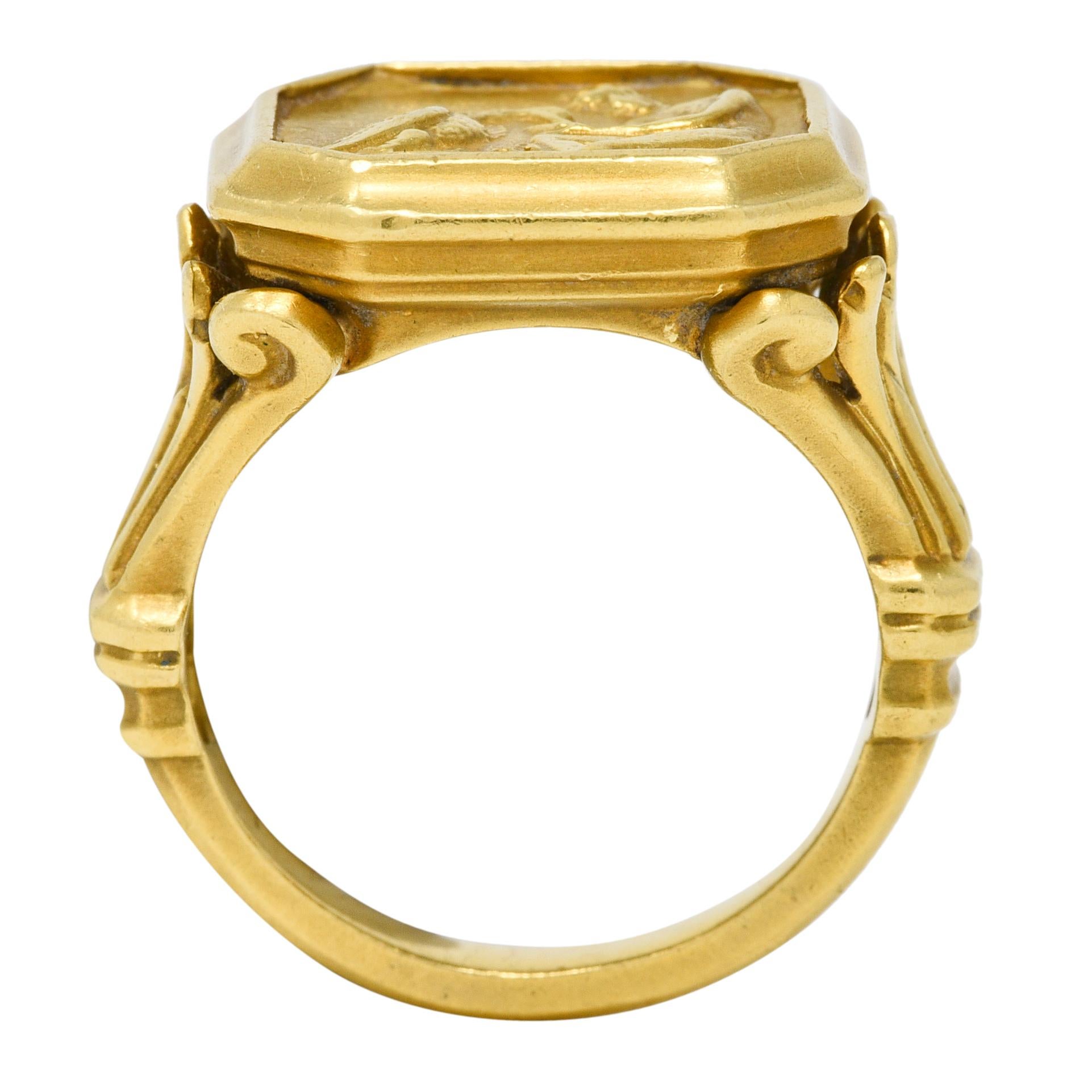 SeidenGang 1980s 18 Karat Yellow Gold Greek Hermes Unisex Vintage Signet Ring 2