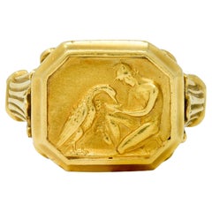 SeidenGang 1980s 18 Karat Yellow Gold Greek Hermes Unisex Vintage Signet Ring