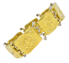 SeidenGang 1990's Diamond 18 Karat Gold Vintage Ancient Panel Link Bracelet