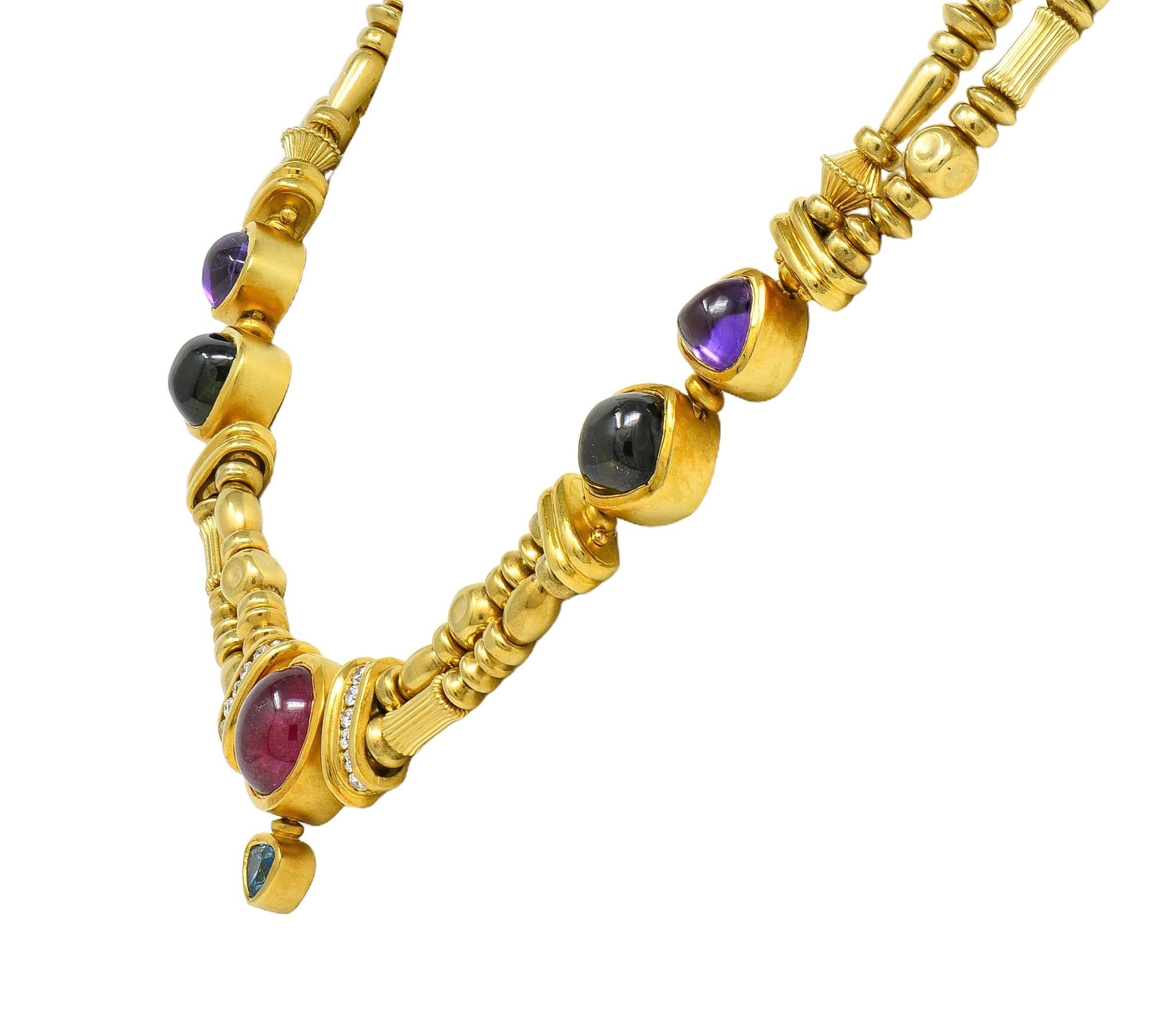 SeidenGang 1990's Diamond Multi-Gem 18K Gold Vintage Multi-Strand Necklace Corte brillante en venta