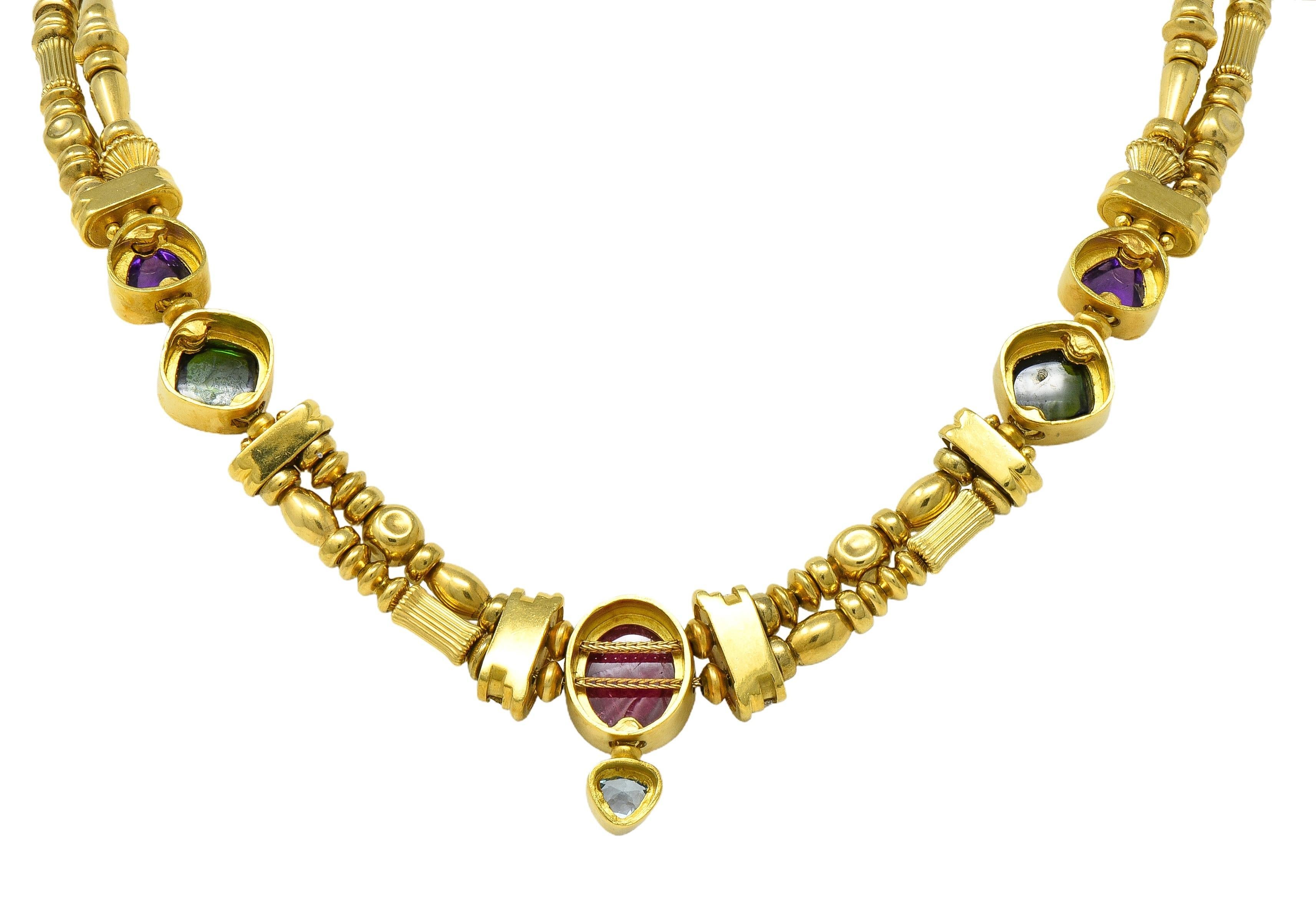 SeidenGang 1990's Diamond Multi-Gem 18K Gold Vintage Multi-Strand Necklace en Bueno estado para la venta en Philadelphia, PA