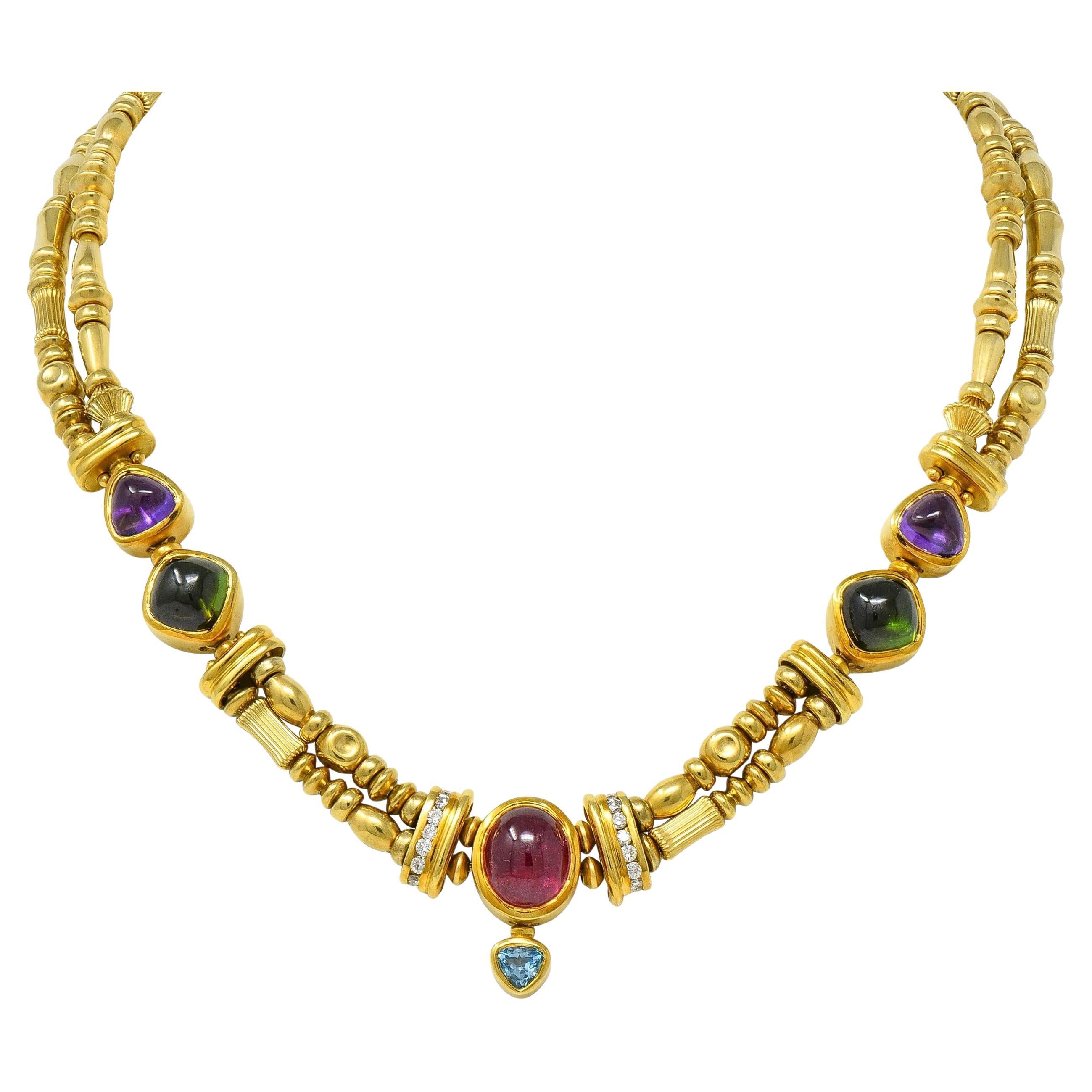SeidenGang 1990
s Diamond Multi-Gem 18K Gold Vintage Multi-Strand Necklace