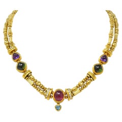 SeidenGang 1990's Diamond Multi-Gem 18K Gold Vintage Multi-Strand Necklace