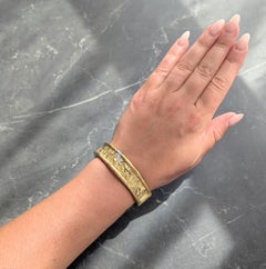 SeidenGang 1990's Diamond Platinum 18K Gold Vintage Egyptian Bangle Bracelet