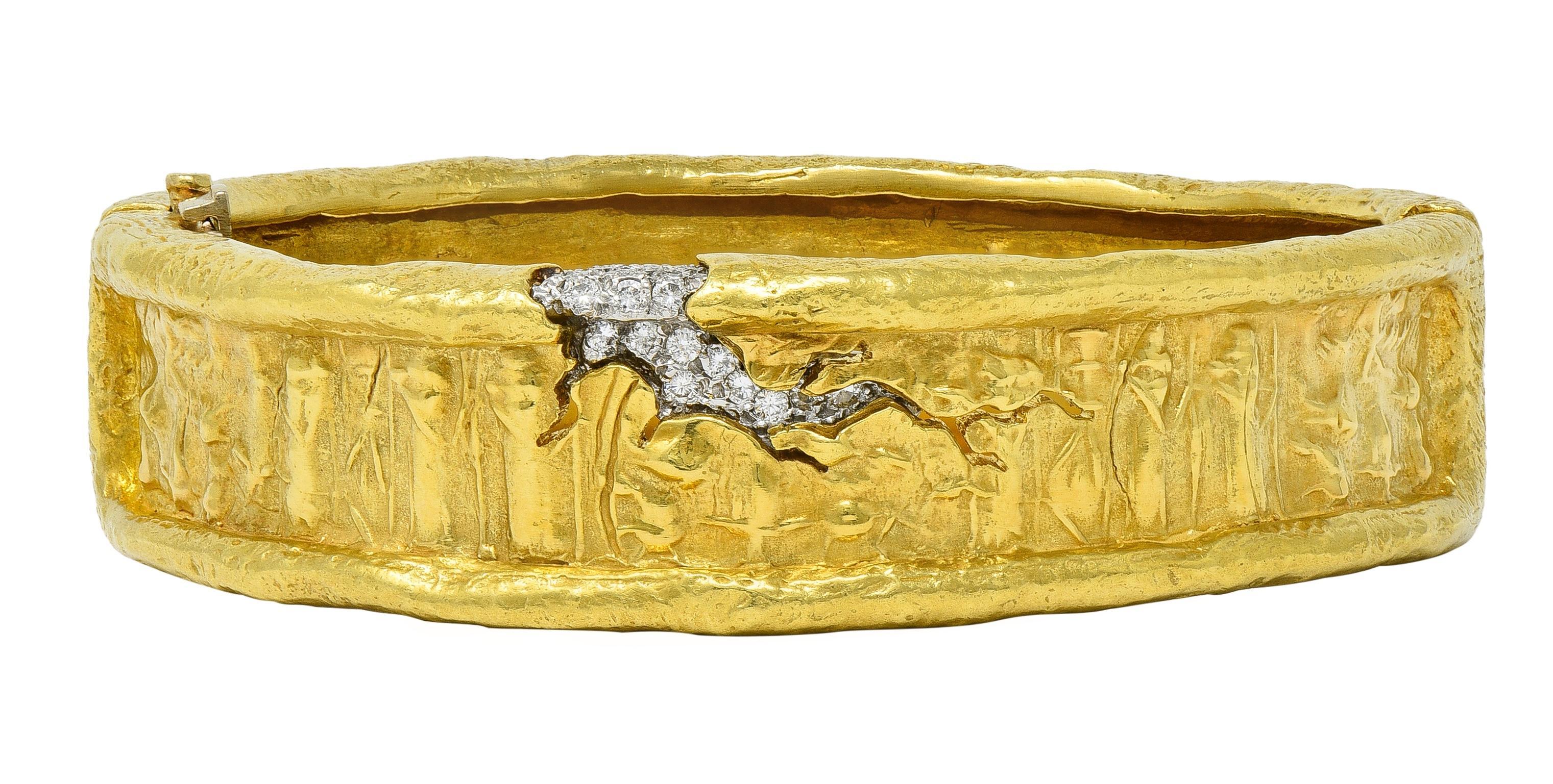 SeidenGang 1990's Diamant Platin 18K Gold Vintage ägyptischen Armreif Armband (Moderne) im Angebot