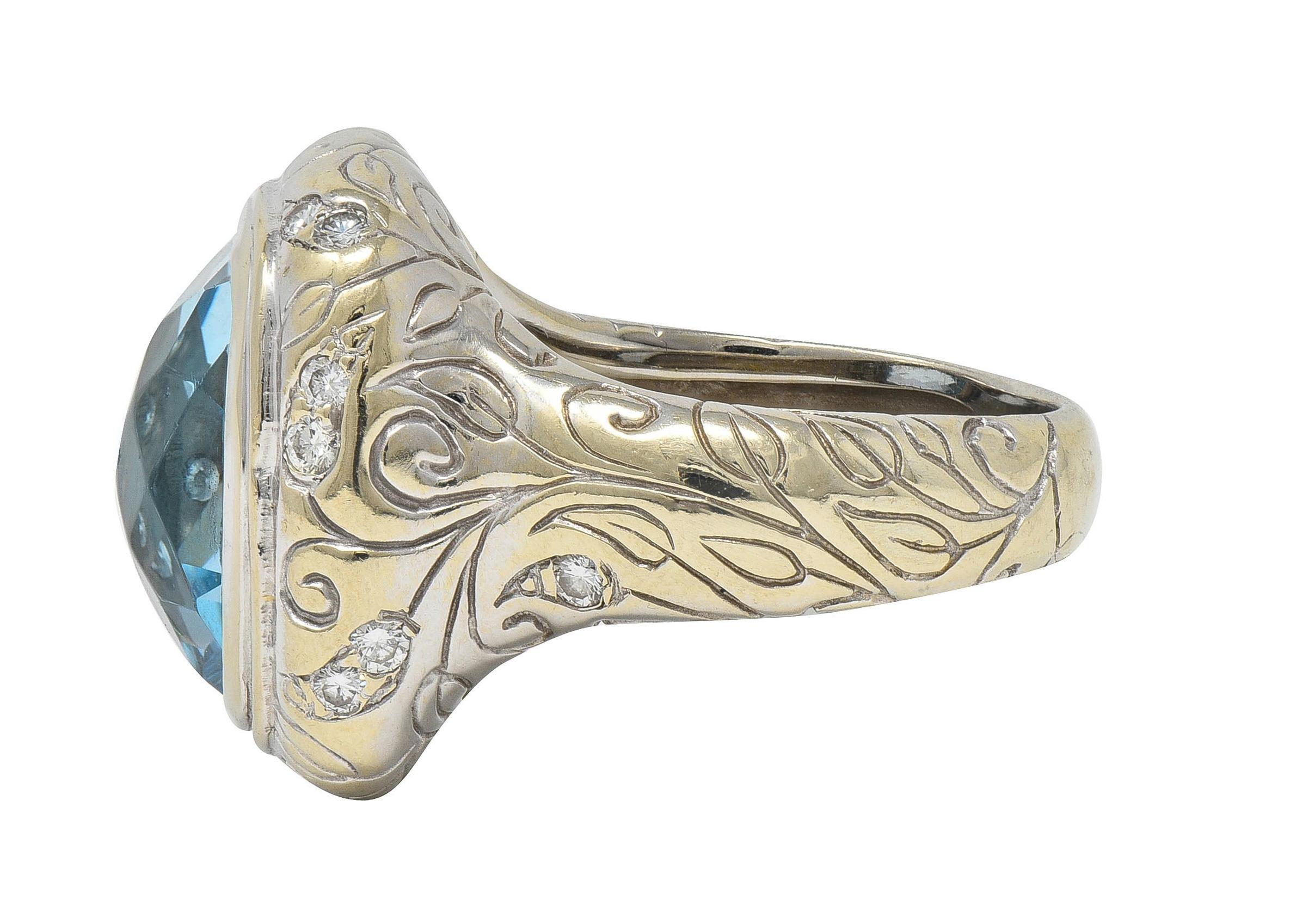 Women's SeidenGang 2000's 11.40 CTW Aquamarine Diamond 14 Karat White Gold Foliate Ring For Sale