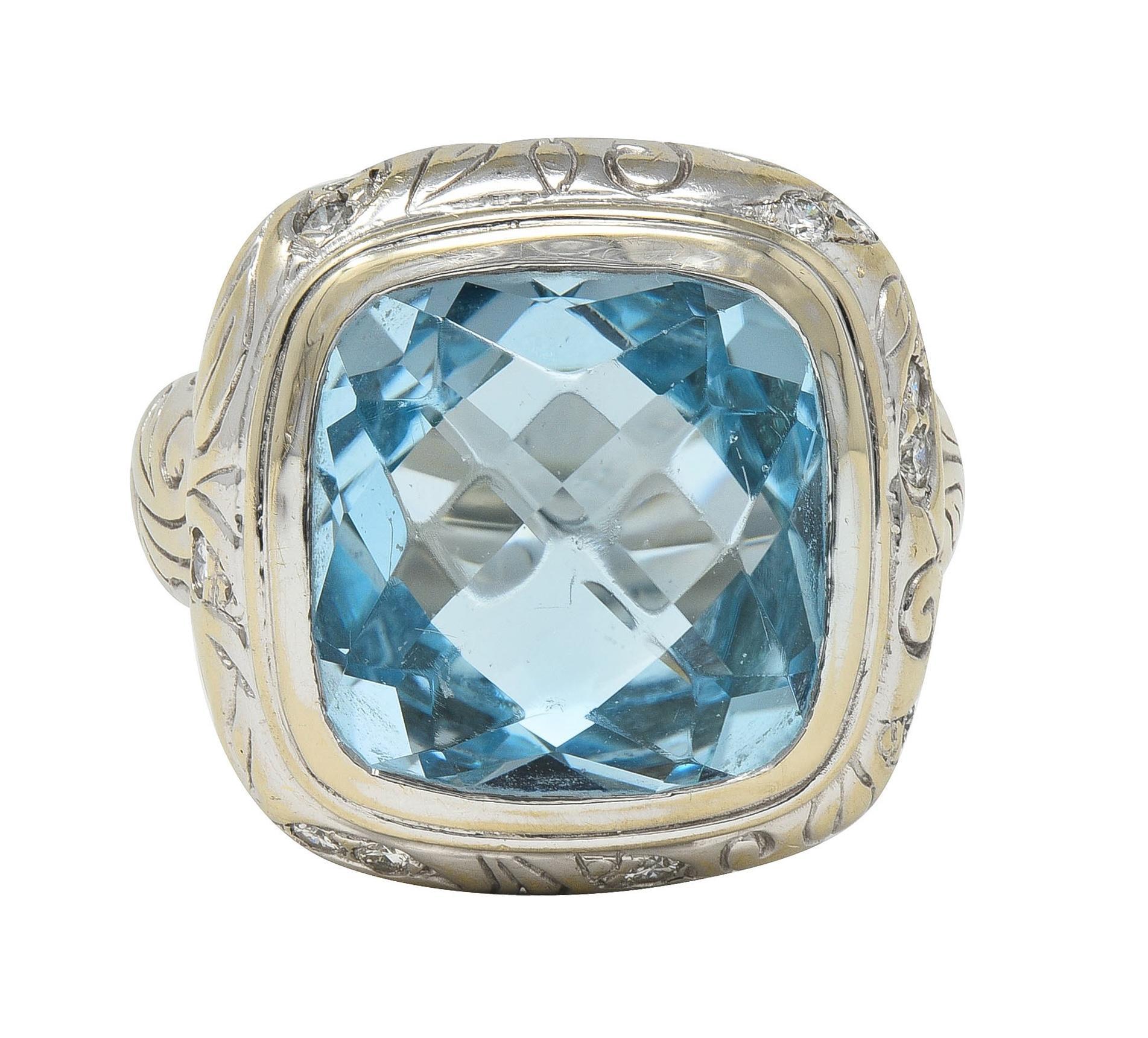 SeidenGang, bague feuillagée en or blanc 14 carats avec aigue-marine et diamants 11,40 carats, années 2000