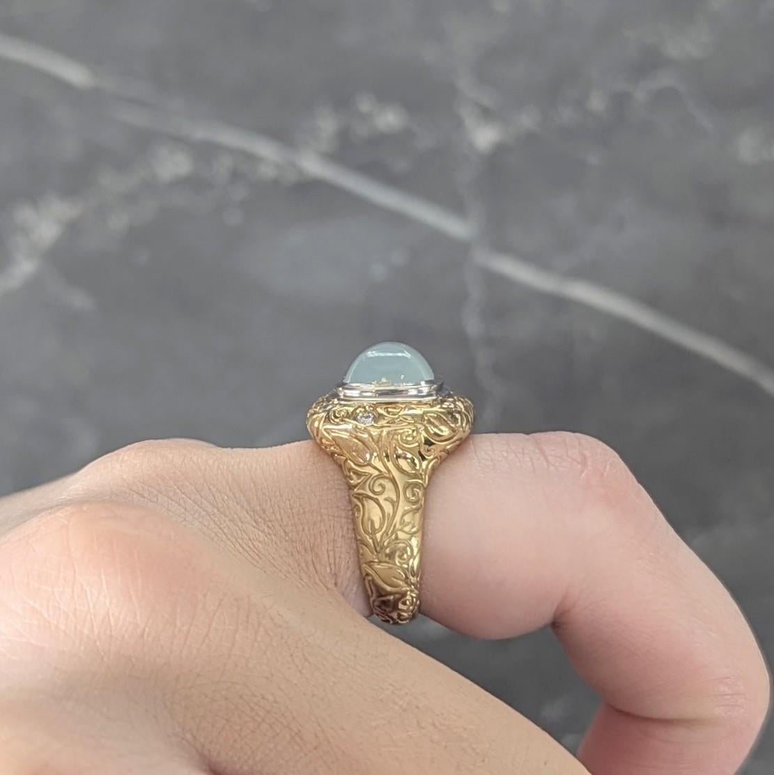 SeidenGang 2000's Chalcedony Diamond 18 Karat Gold Scrolling Foliate Ring 6