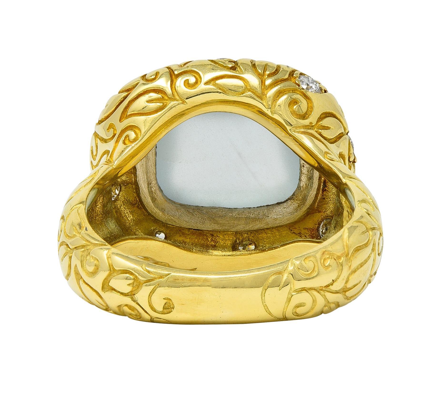 SeidenGang 2000's Chalcedony Diamond 18 Karat Gold Scrolling Foliate Ring In Excellent Condition In Philadelphia, PA