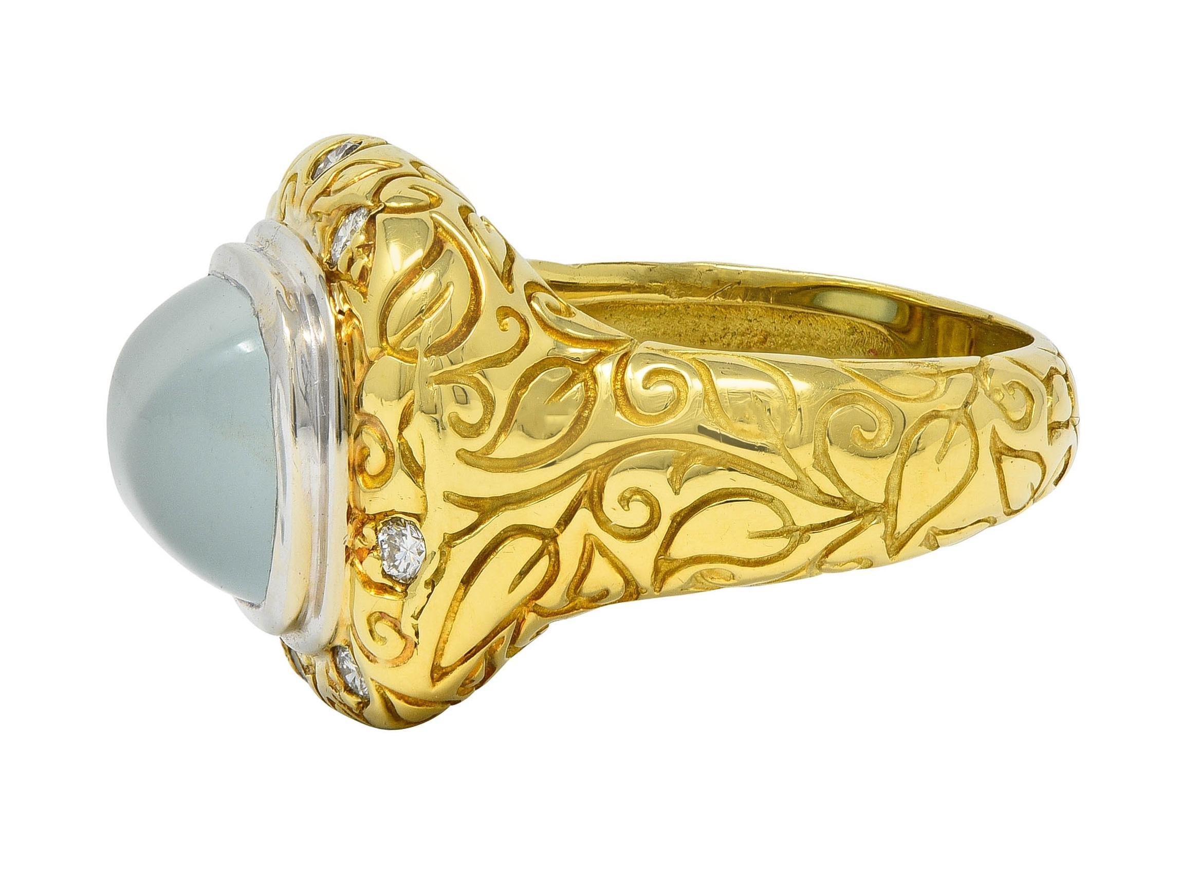 Women's or Men's SeidenGang 2000's Chalcedony Diamond 18 Karat Gold Scrolling Foliate Ring