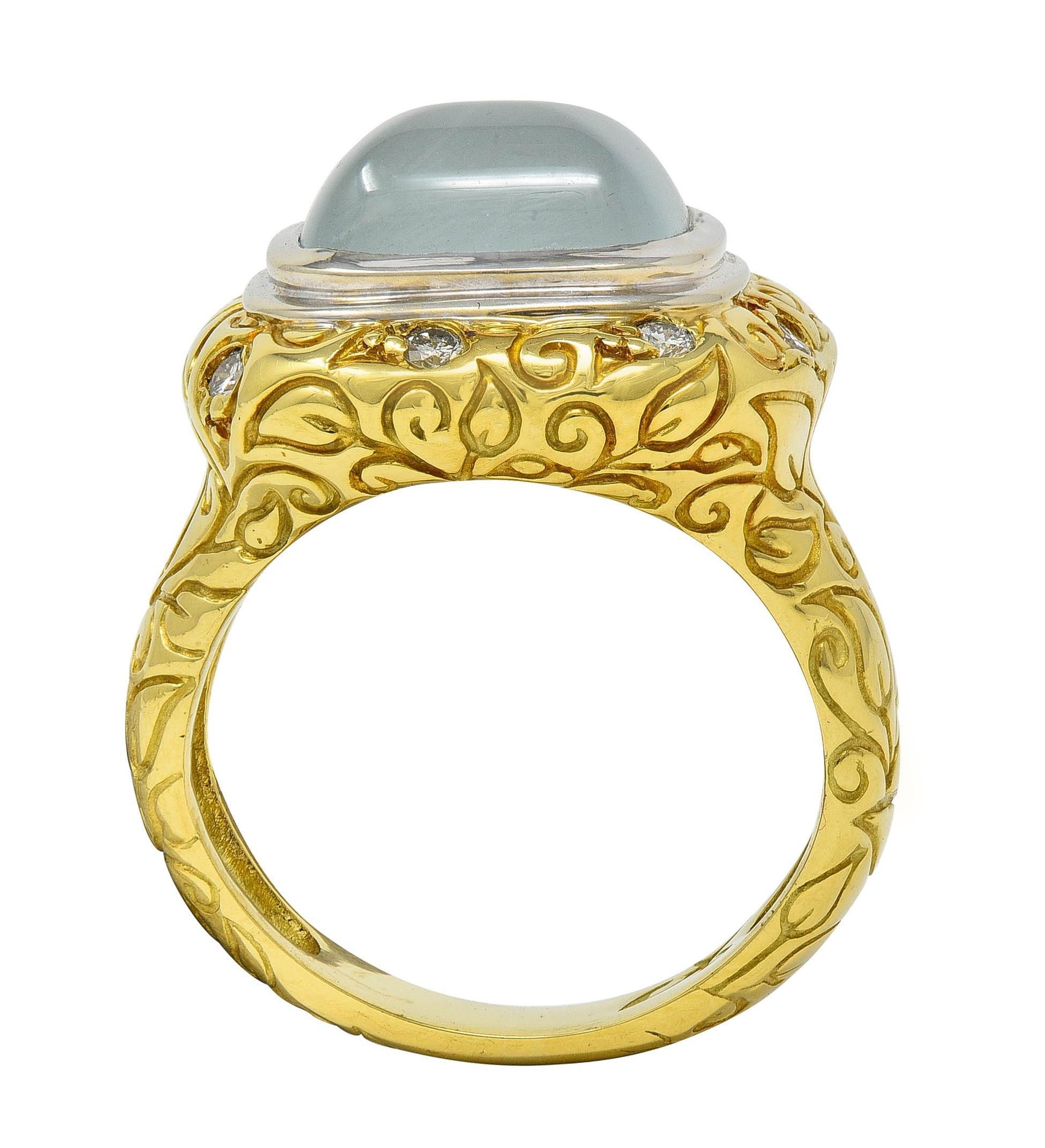 SeidenGang 2000's Chalcedony Diamond 18 Karat Gold Scrolling Foliate Ring 3