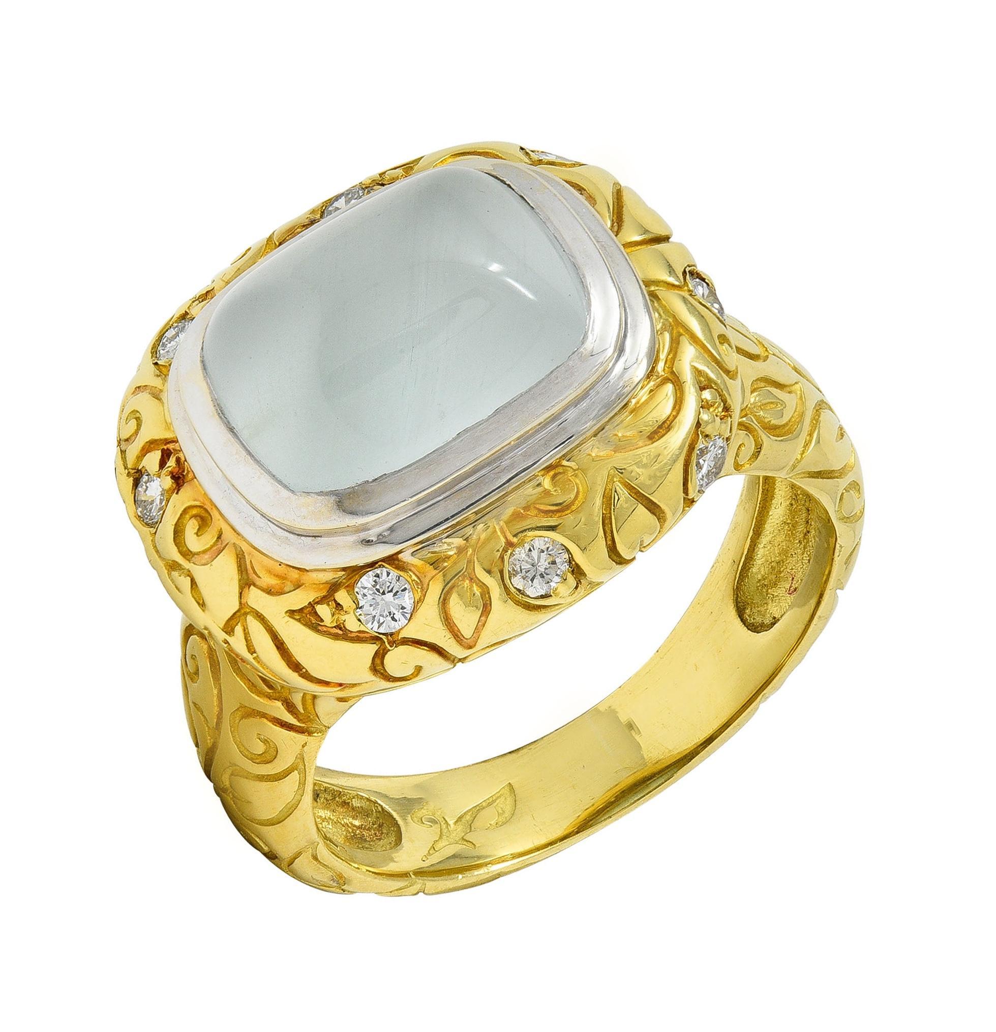 SeidenGang 2000's Chalcedony Diamond 18 Karat Gold Scrolling Foliate Ring 4