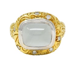 SeidenGang 2000's Chalcedony Diamond 18 Karat Gold Scrolling Foliate Ring