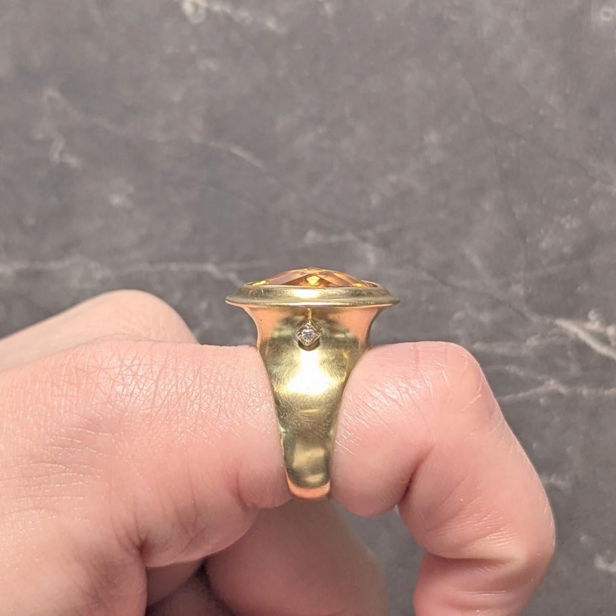 SeidenGang 2000's Citrine Diamond 18 Karat Yellow Gold Bezel Cocktail Ring For Sale 5