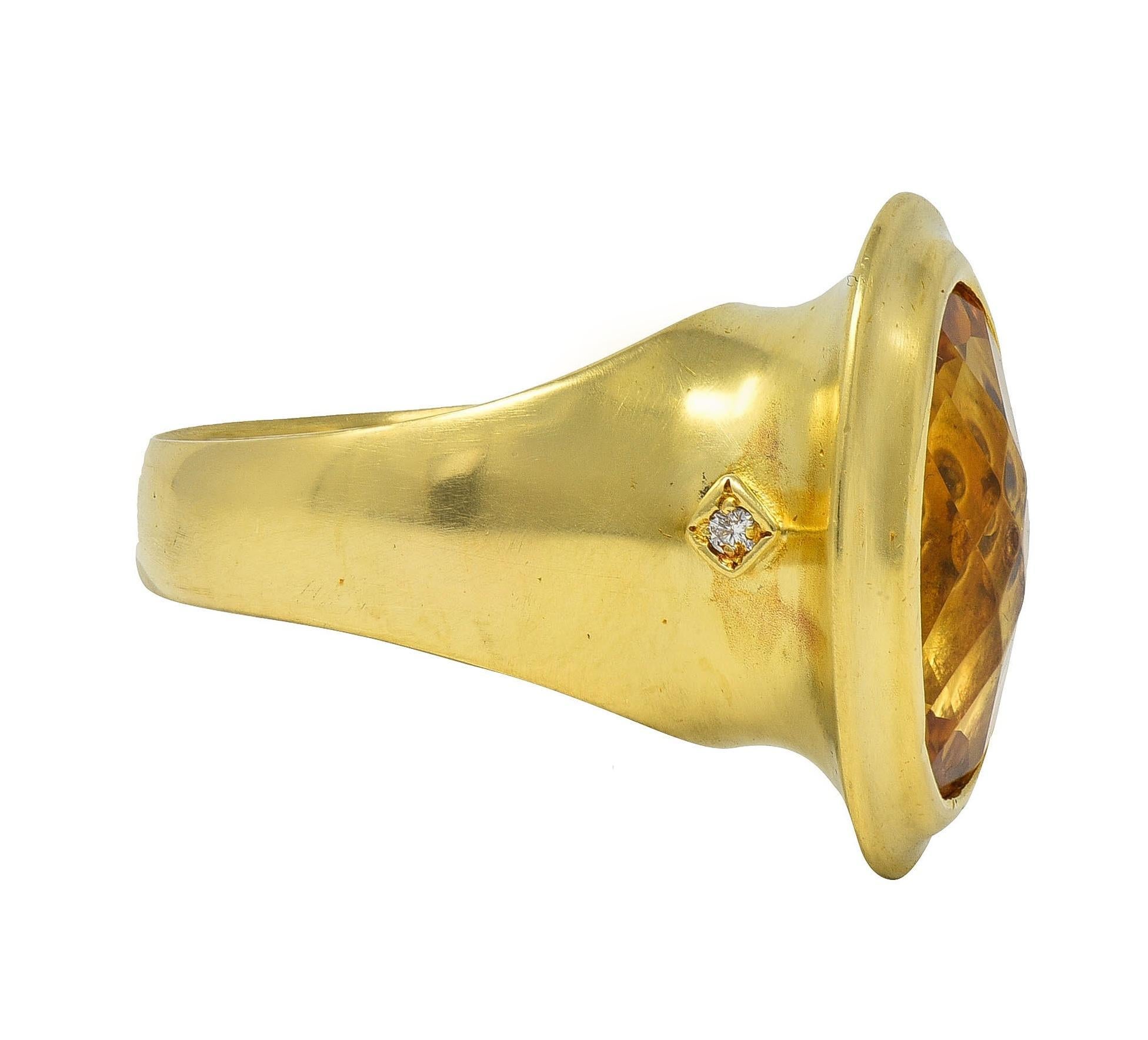 Brilliant Cut SeidenGang 2000's Citrine Diamond 18 Karat Yellow Gold Bezel Cocktail Ring For Sale