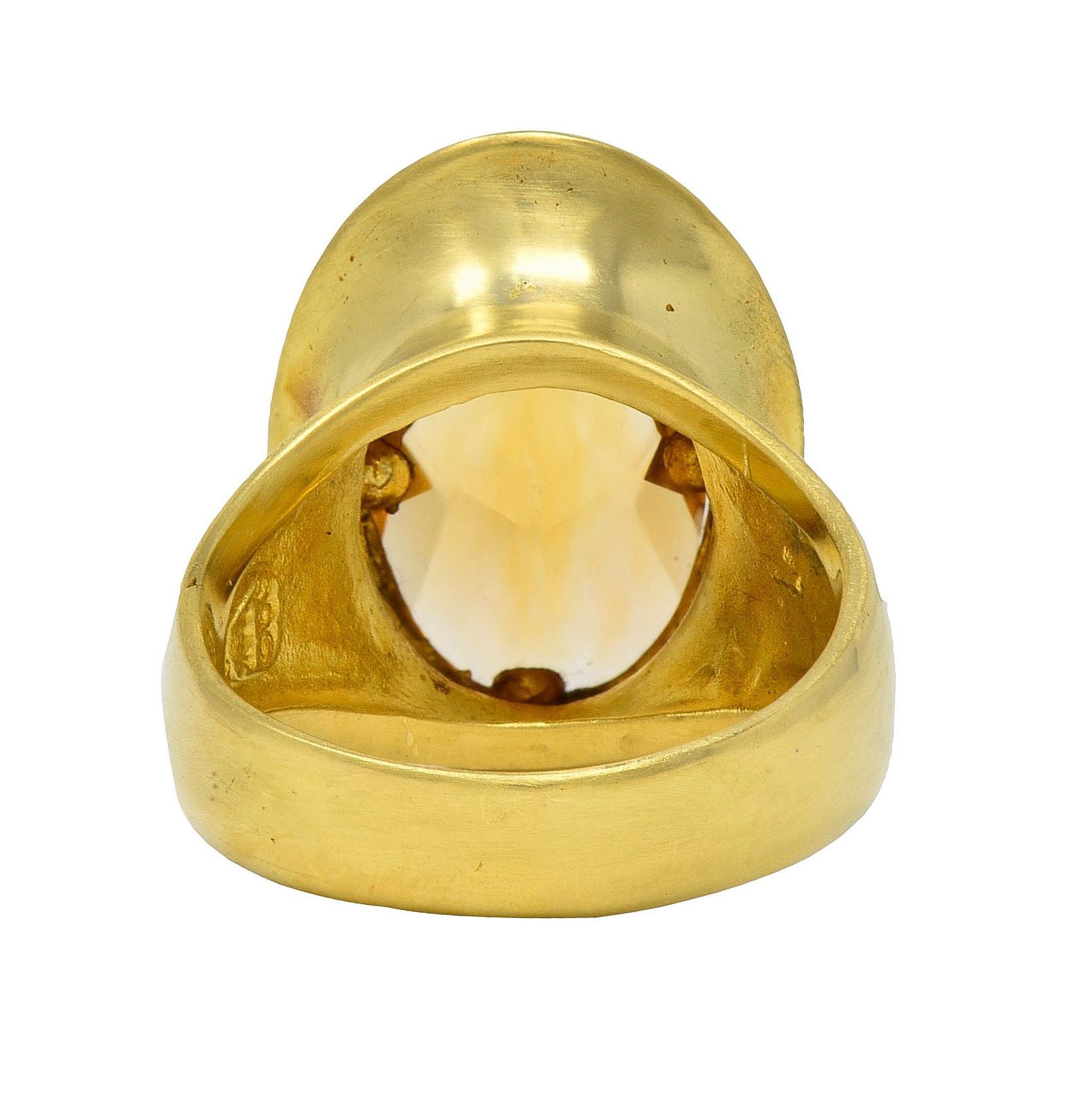 SeidenGang 2000's Citrine Diamond 18 Karat Yellow Gold Bezel Cocktail Ring In Excellent Condition For Sale In Philadelphia, PA