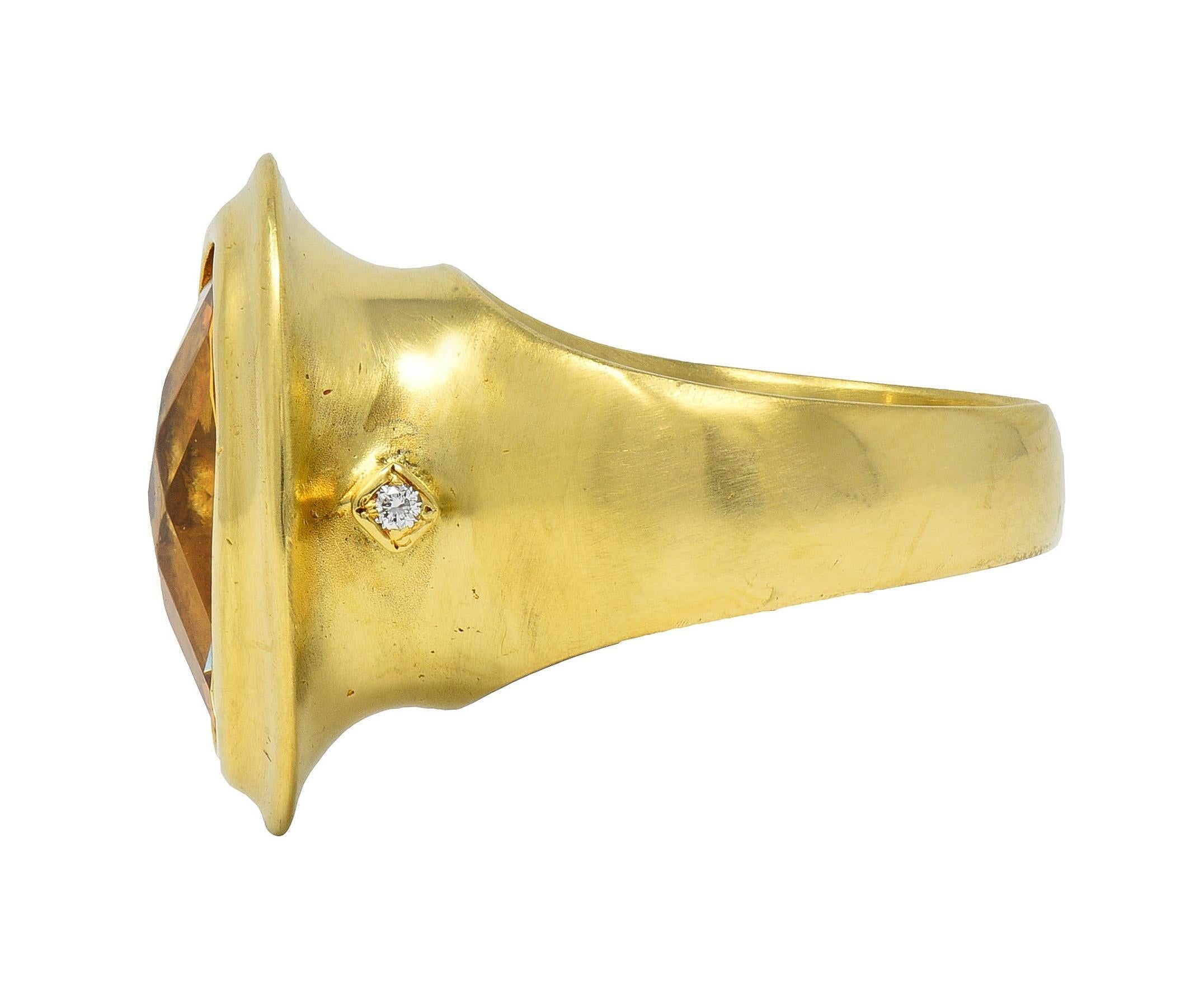Women's or Men's SeidenGang 2000's Citrine Diamond 18 Karat Yellow Gold Bezel Cocktail Ring For Sale